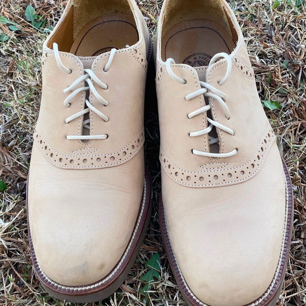 HS TRASK Oxford Derby Shoes Mens 8 Womens 10 Tan Leather Lace Up - Picture 3 of 9